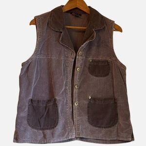 VTG Y2K Corduroy Vest L Wide Wale Button Soft Plum Academia Hipster Grunge